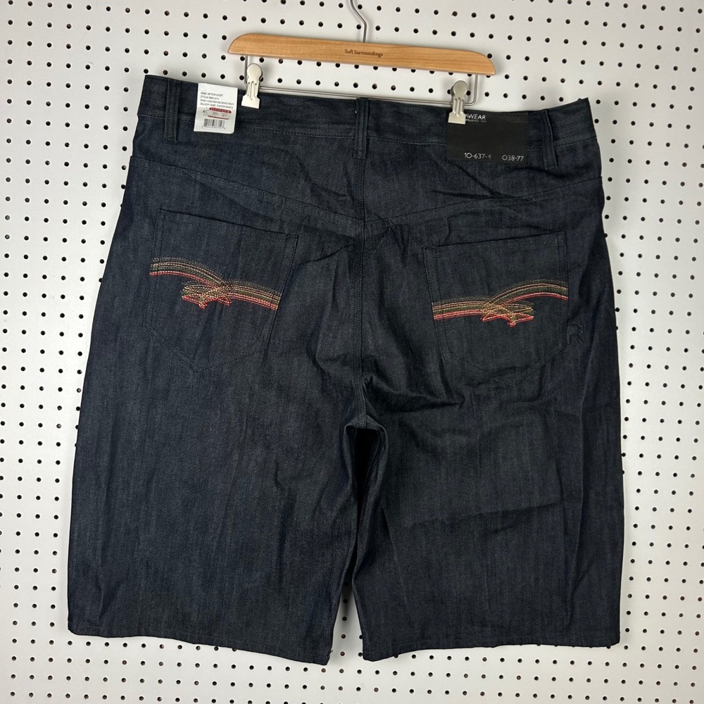 Rocawear Denim Shorts Sz 48 Dark Wash NWT Embroidered Pockets Baggy Y2K Hip Hop